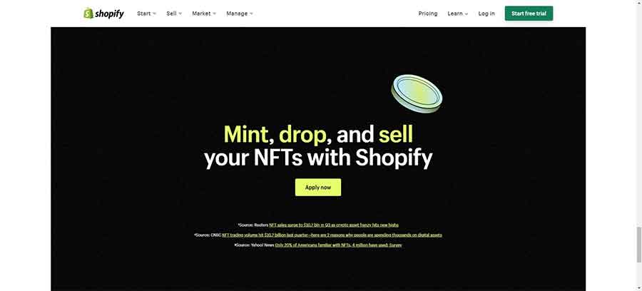 Shopify launches the service of selling NFT goods